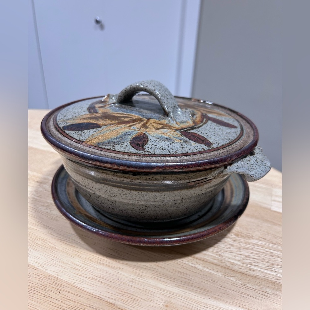 Handcrafted Ceramic pottery colander strainer with Lid and Plate artisan